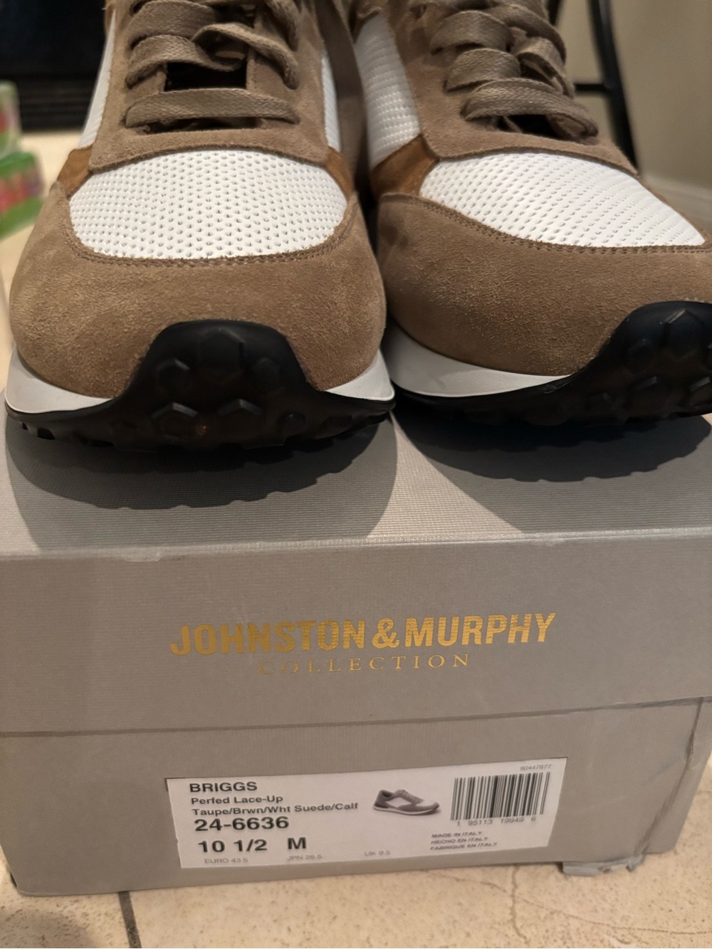 Johnston & Murphy Taupe and White Suede Mesh Sneakers
